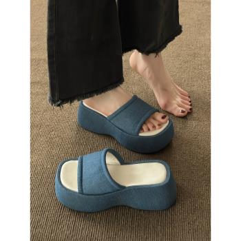 網紅厚底拖鞋女夏季外穿女鞋子2023年新款懶人一腳蹬一字涼拖涼鞋