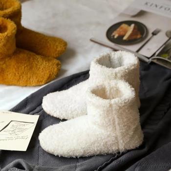 日式冬季情侶家居棉鞋純色保暖珊瑚絨棉拖鞋毛絨包跟室內靴女靜音
