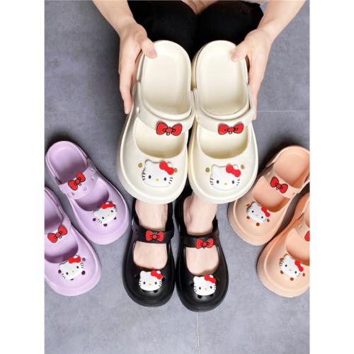 可愛卡通包頭踩屎感拖鞋女夏季2024新款厚底洞洞鞋防滑外穿涼拖鞋