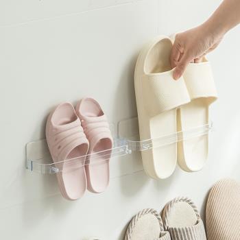 日式透明無痕粘貼吸壁式帶掛鉤鞋架浴室拖鞋收納架毛巾架鍋蓋架