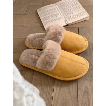 細細條 韓系簡約時尚居家用包頭棉拖鞋女冬季外穿保暖防滑毛毛鞋