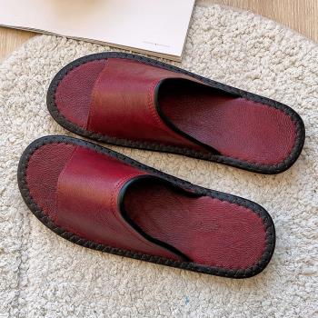 真皮居家拖鞋男夏季室內家用地板牛皮情侶涼拖鞋防滑不臭腳一字型