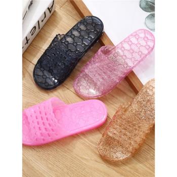 水晶浴室內拖鞋女夏季外穿耐磨塑料居家用防滑防臭一字涼拖鞋塑膠
