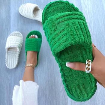 2021 women flat slippers fur shoes big size 43毛毛女平跟拖鞋