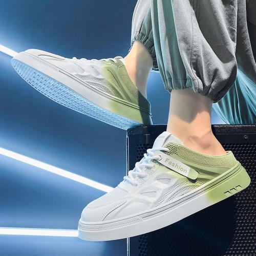 帆布半拖鞋男2026新款冬季百搭薄款休閑布鞋一腳蹬懶人無后跟潮鞋