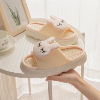 亞麻拖鞋女春秋室內家居家用新款日式四季拖鞋可愛卡通吸汗防滑