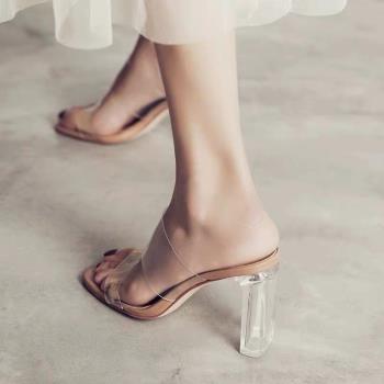 小碼透明一字帶水晶仙女風涼鞋