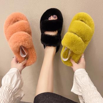 fur women flat slippers ladies home shoes big size 42毛拖鞋
