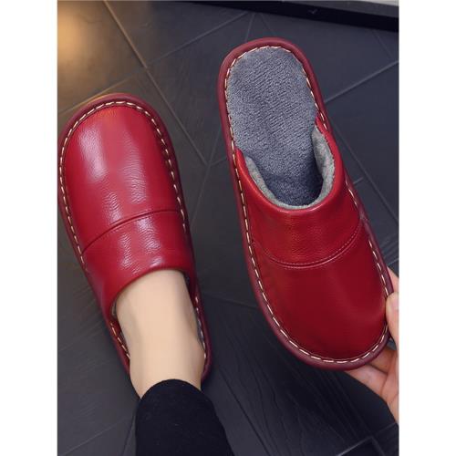 真皮拖鞋居家女士冬季室內家用情侶保暖防滑純皮面棉拖鞋男全牛皮