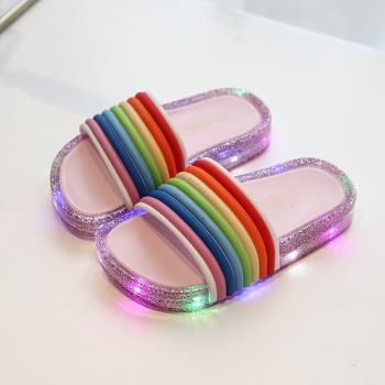 LED彩虹漏趾魚嘴兒童夏季涼鞋
