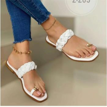 2021 women beach slippers ladies flat sandals編織大碼43拖鞋