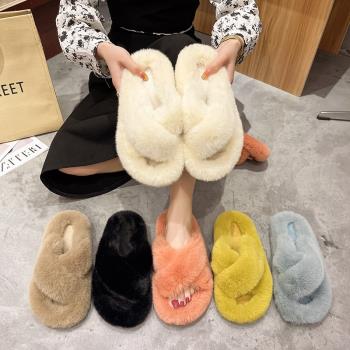Women Furry Slides Indoor Home Slippers Flats Shoes毛毛拖鞋