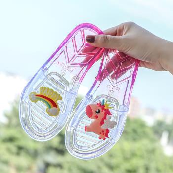 夏季親子水晶透明平底兒童拖鞋