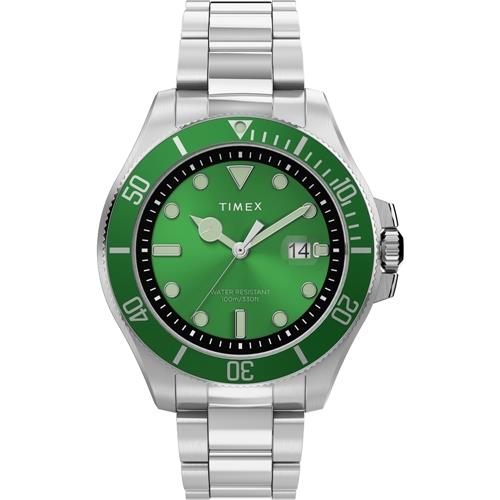 【TIMEX】天美時 風格系列 經典紳士手錶 ( 綠 / 銀 TXTW2U72000)