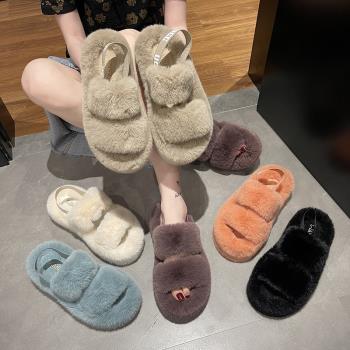 plus size 42 women flat sandals lady furry slippers毛絨拖鞋