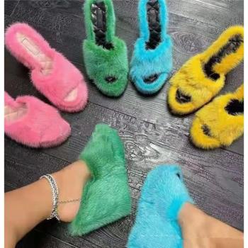 歐美毛毛拖鞋女тапки fleece furry slippers sandals women