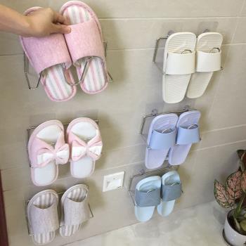 浴室拖鞋架墻壁掛式免打孔不銹鋼門后鞋托掛架家用衛生間收納掛鉤
