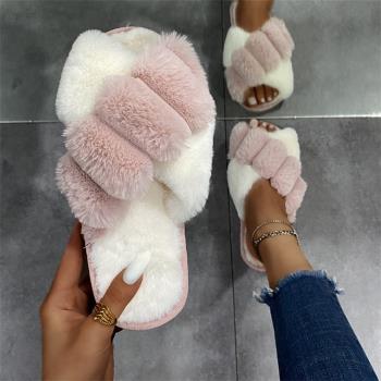 女毛絨拖鞋жен тапки warm plush slippers indoor women