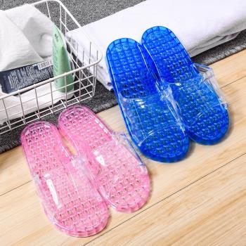 浴室拖鞋水晶鏤空防滑男洗澡漏水塑料按摩家用居家涼拖鞋女夏室內