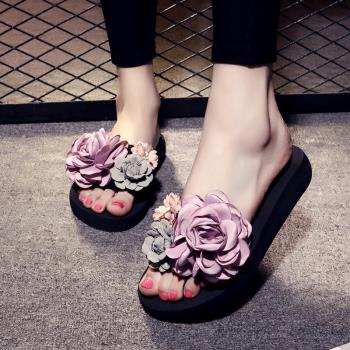 Bzbz手工時尚韓版花朵厚底涼拖鞋