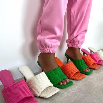 women high heel slippers summer sandals big size 43毛巾拖鞋