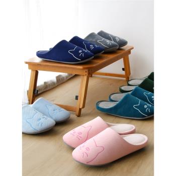 日式秋冬軟底靜音防滑居家棉拖鞋室內地板親子男女兒童情侶貓咪鞋