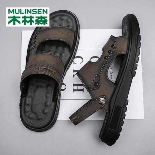 木林森涼鞋男款夏季戶外穿2025新款爸爸休閑軟底兩用開車沙灘拖鞋