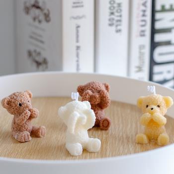 美沐兒 3D立體泰迪可愛熊寶寶DIY香薰蠟燭裝飾石膏擴香石硅膠模具