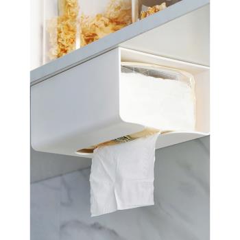 懸掛式紙巾架櫥柜底桌下抽紙架壁掛無痕黏貼免打孔ABS塑料紙巾盒