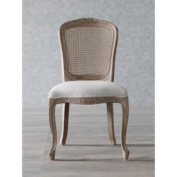 歐式復古實木雕花餐椅中古藤網靠背皮革棉麻軟包坐墊設計師復古椅
