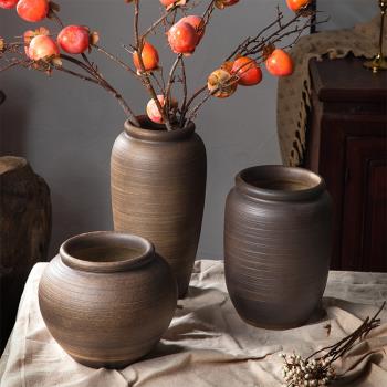 復古陶瓷花瓶粗陶罐子水培容器客廳創意新中式擺件插花寬口花器