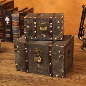 復古木質隱私桌面收納盒帶鎖儲物盒鑰匙密碼盒子小箱子木盒百寶箱