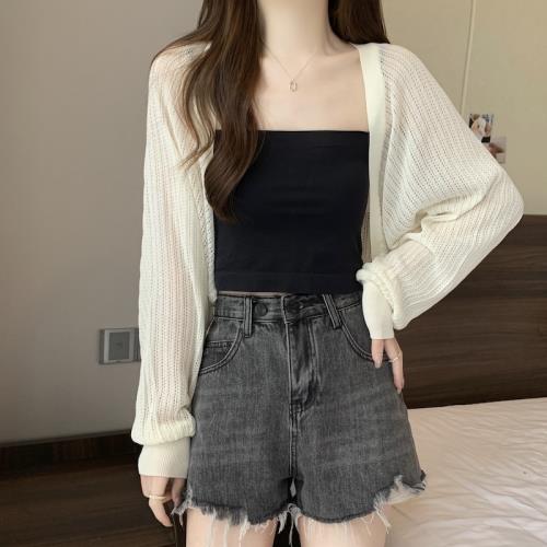 大碼女裝法式蝙蝠袖冰絲防曬針織開衫女夏季胖MM薄款外搭披肩上衣