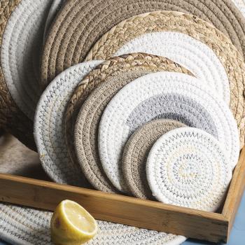 日式亞麻隔熱墊圓形編織墊子創意棉質杯墊碗墊子鍋墊餐墊家用
