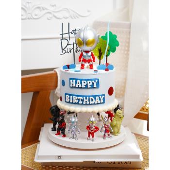 大頭超人恐龍怪獸蛋糕裝飾擺件卡通超人模型公仔兒童烘焙配件插件