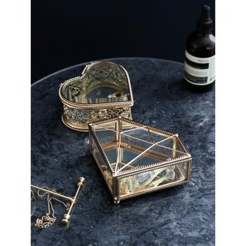 歐式輕奢復古創意玻璃首飾盒飾品收納盒桌面珠寶首飾展示水晶盒子