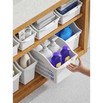 廚房櫥柜收納盒帶滑輪家用下水槽收納籃浴室雜物收納筐整理置物架