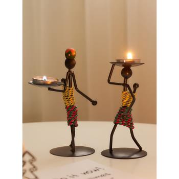 鐵藝蠟燭家用桌面燭光晚餐餐桌裝飾品小擺件北歐輕奢浪漫復古燭臺