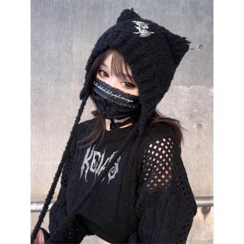 Miub亞文化Y2K帽子女日系小惡魔針織毛線帽JK貓耳朵軟妹可愛冷帽