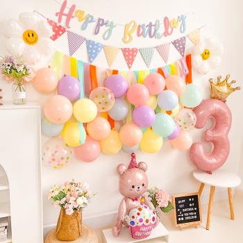 寶寶兒童生日裝飾ins小紅書推薦馬卡龍皺紙氣球套餐周歲場景布置
