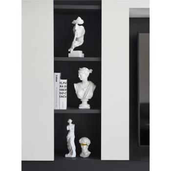 ins北歐風仿石膏人物雕塑雕像客廳柜玄關桌辦公室書房裝飾品擺件