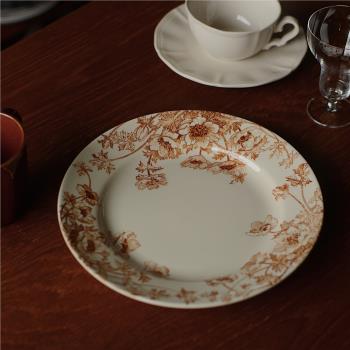 收集時光 Camus say紅棕虞美人平盤 中古復刻 陶瓷沙拉盤西餐湯盤