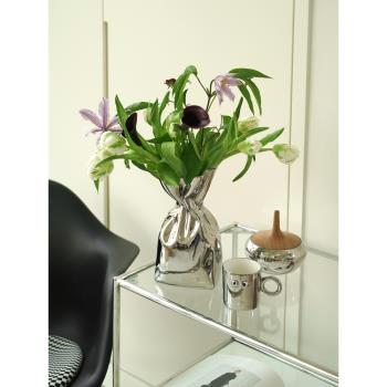 ladylike 創意輕奢銀色花瓶陶瓷 ins風客廳干花插花裝飾餐桌擺件