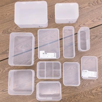 日本大創 簡約半透明化妝品收納盒可疊放組合收納帶蓋桌面分隔盒