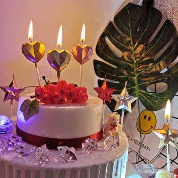 生日蠟燭鉆石愛心五角星形金屬漆蛋糕烘培裝飾創意情人節插件兒童