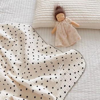 ins韓國可愛小熊全棉雙層紗蓋毯純棉波點紗布巾童毯幼兒童午睡毯