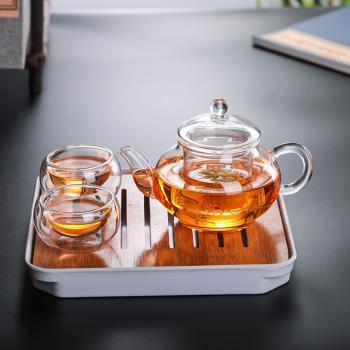 迷你小茶壺 耐熱玻璃花茶壺 透明功夫茶具套裝過濾泡茶器家用小號