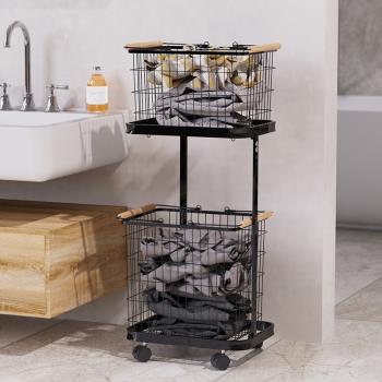 雙層臟衣籃日式家用置物架浴室可移動放臟衣服收納筐衛生間洗衣簍