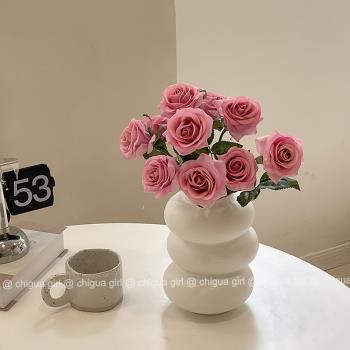 ins保濕玫瑰花仿真花餐桌擺件花瓶客廳假花擺設插花束高檔裝飾花