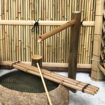 日式庭院竹流水擺件竹子裝飾造魚缸石槽石缽循環水仿真竹子流水器
